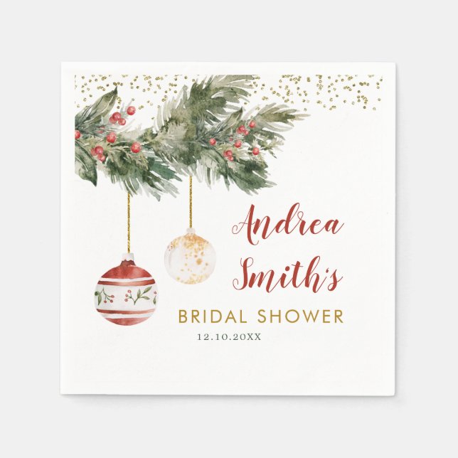Winter Holiday Deck the Halls Bridal Shower Paper Napkin (Front)