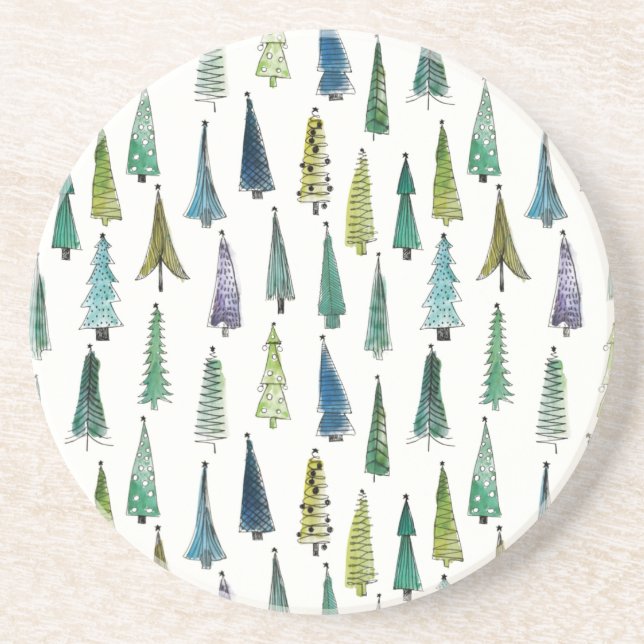 Winter Holiday Evergreen Trees Coaster (Front)