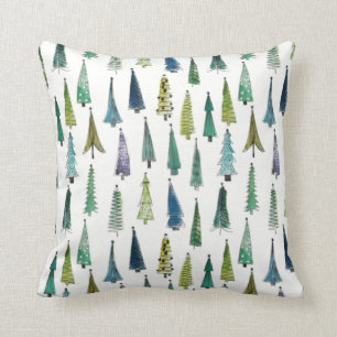 Winter Holiday Evergreen Trees Cushion