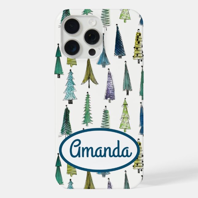 Winter Holiday Evergreen Trees iPhone Case (Back)