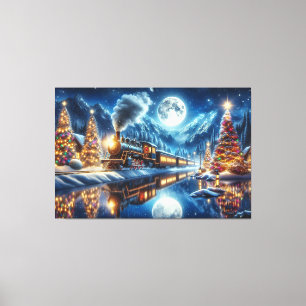 Winter Holiday Express Train Painting Canvas Print
