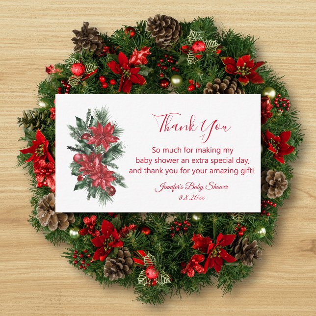 winter holiday floral baby shower thank you card (Creator Uploaded)