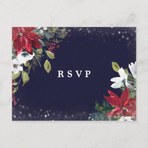 winter holiday floral wedding rsvp postcard