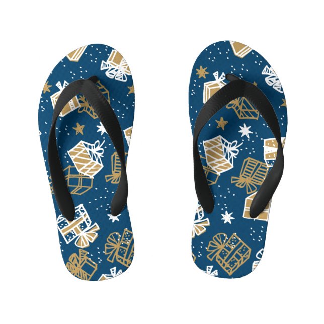 Winter Holiday Gift Boxes Pattern Kid's Jandals (Footbed)