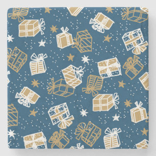 Winter Holiday Gift Boxes Pattern Stone Coaster