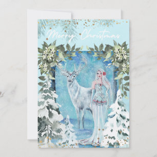 Winter Holiday goddess with deer card by Renee