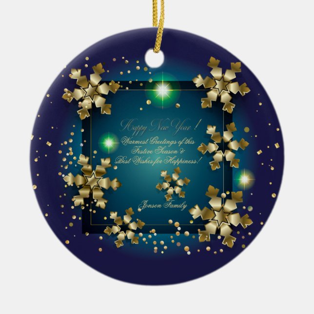 Winter Holiday Gold Decor Wishes XMAX Personalized Ceramic Tree Decoration (Front)