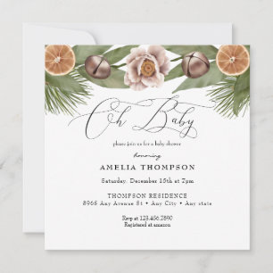 Winter Holiday Greenery   Boho Baby Shower Invitation