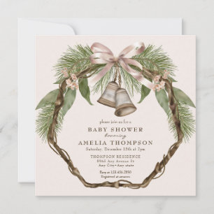 Winter Holiday Greenery Boho Baby Shower Invitation