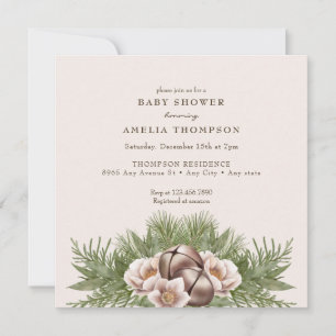 Winter Holiday Greenery Boho Baby Shower Invitation