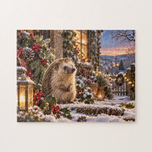 Winter Holiday Hedgehog Design Jigsaw Puzzle