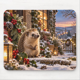 Winter Holiday Hedgehog Design Mouse Pad