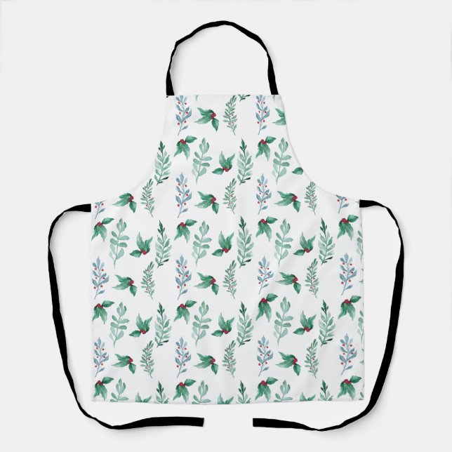 Winter holiday holly berries branches  apron (Front)
