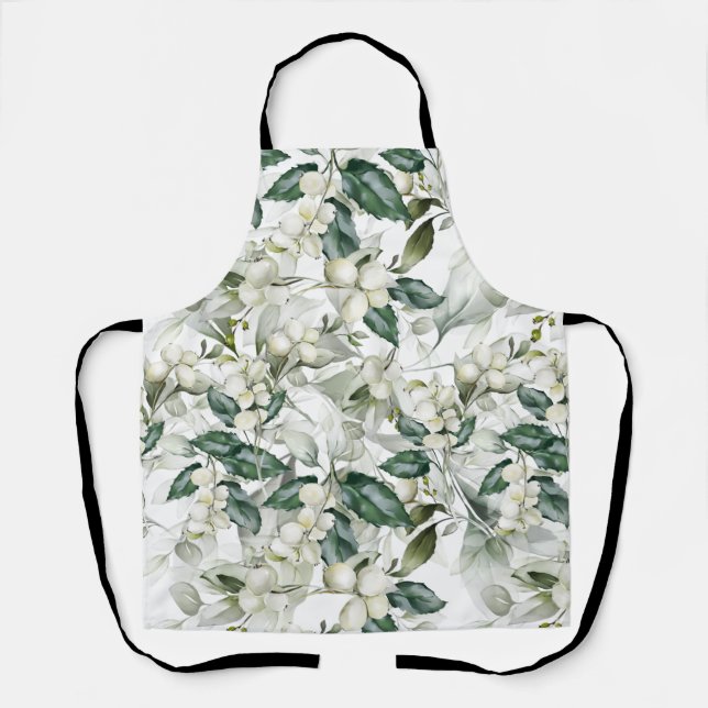 Winter holiday holly branches green pattern  apron (Front)