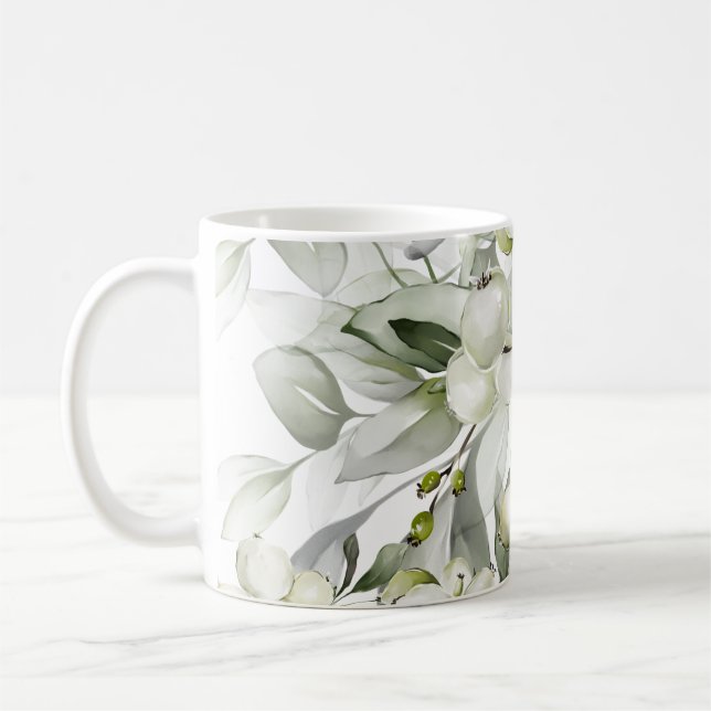 Winter holiday holly branches green pattern  coffee mug (Left)