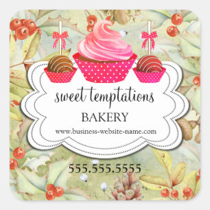 Winter Holiday Holly Cupcake Cake Pops Bakery Square Sticker