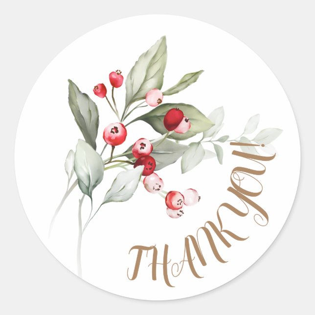 Winter holiday holly RED BERRY branches Classic Round Sticker (Front)