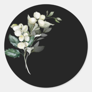 Winter holiday holly white branches green watercol classic round sticker