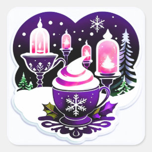 Winter Holiday Hot Chocolate Cup With Lanterns Square Sticker