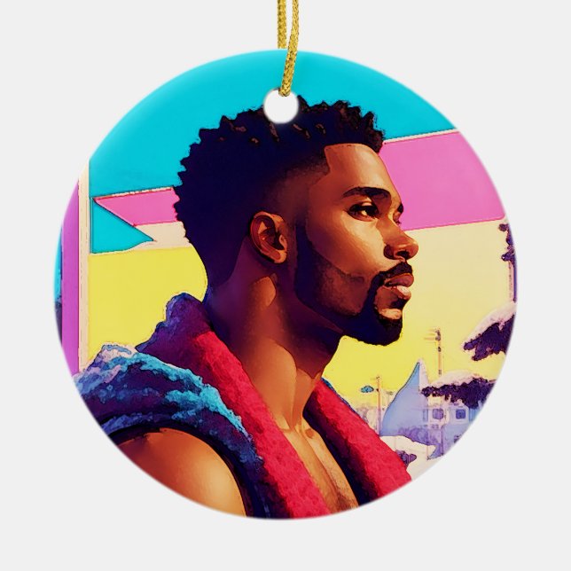 Winter Holiday Hunk 01 Ceramic Tree Decoration (Front)