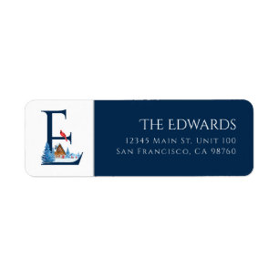Winter Holiday Letter E Monogram Address Label