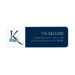 Winter Holiday Letter K Monogram Address Label