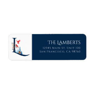 Winter Holiday Letter L Monogram Address Label