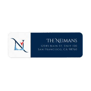Winter Holiday Letter N Monogram Address Label