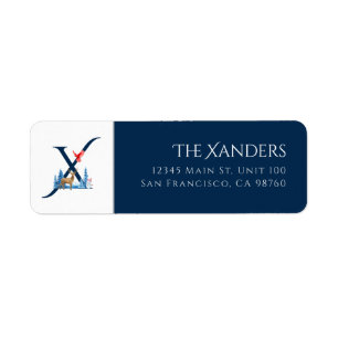 Winter Holiday Letter X Monogram Address Label