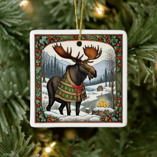Winter Holiday Moose Ceramic Ornament (Tree)