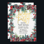 Winter Holiday Party Christmas Holly & Pine Cones Invitation<br><div class="desc">Winter Holiday Party Christmas Holly & Pine Cones Invitations.</div>