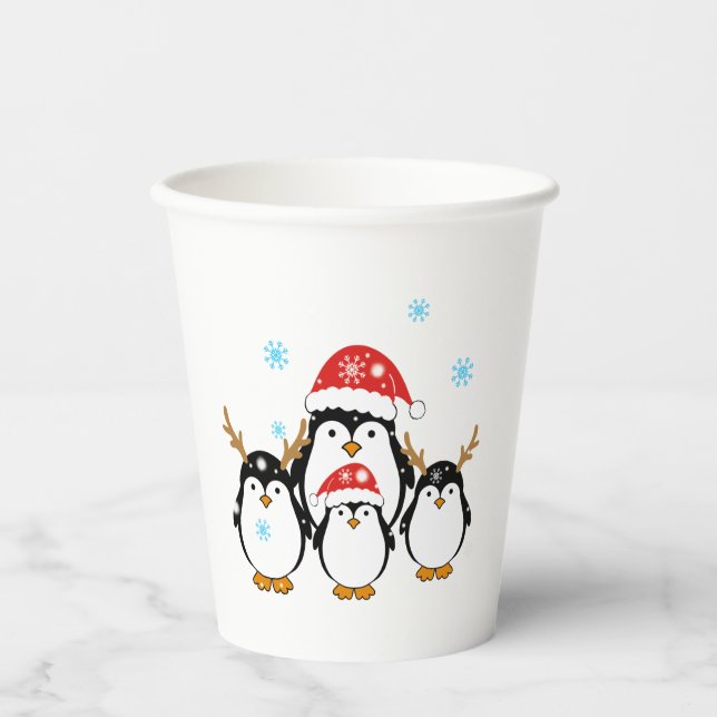 Winter Holiday Penguins Paper Cups (Front)