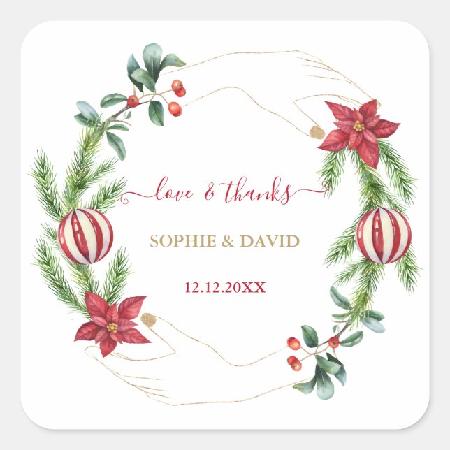 Winter Holiday Pine Cones Christmas Balls Wedding  Square Sticker (Front)
