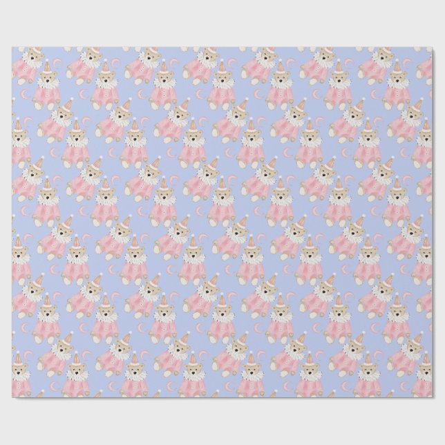Winter holiday Pink bears kids pattern Wrapping Paper (Flat)