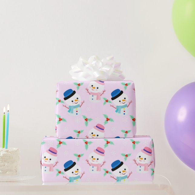 Winter Holiday Pink Snowman  | Christmas Wrapping Paper (Party Gifts)