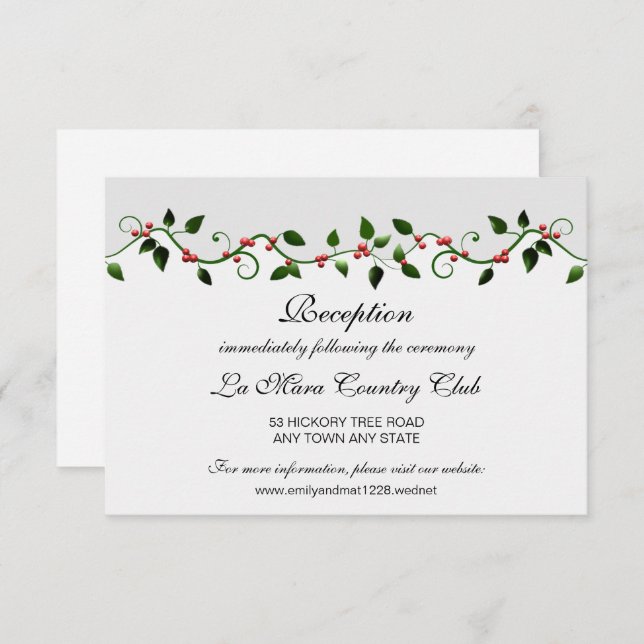 Winter Holiday Red Berry Wedding Reception Detail Invitation (Front/Back)