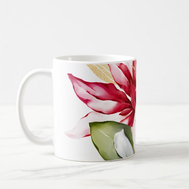 Winter holiday red poinsettia watercolour flowers  coffee mug (Left)