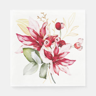Winter holiday red poinsettia watercolour flowers napkin