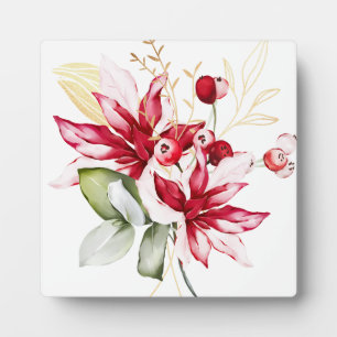 Winter holiday red poinsettia watercolour flowers  plaque
