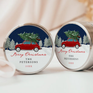 Winter Holiday Red Truck Christmas Gifts Classic Round Sticker