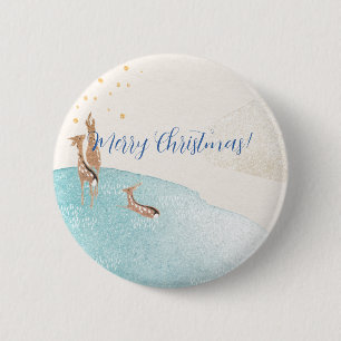 Winter Holiday Reindeer  6 Cm Round Badge