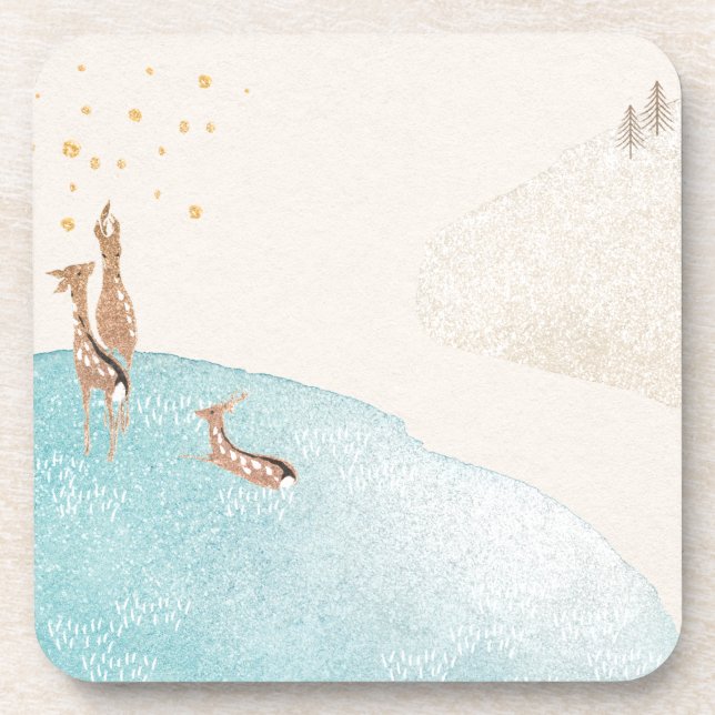 Winter Holiday Reindeer  Coaster (Front)