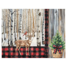 Winter Holiday Scenery Cardinal and Deer Paper 