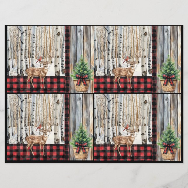 Winter Holiday Scenery Cardinal and Deer Paper  (Front)