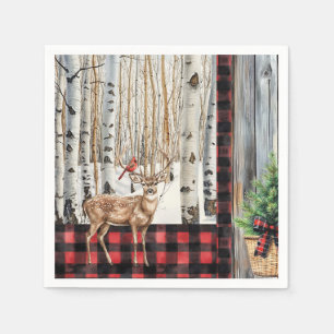 Winter Holiday Scenery Cardinal and Deer Paper Napkin