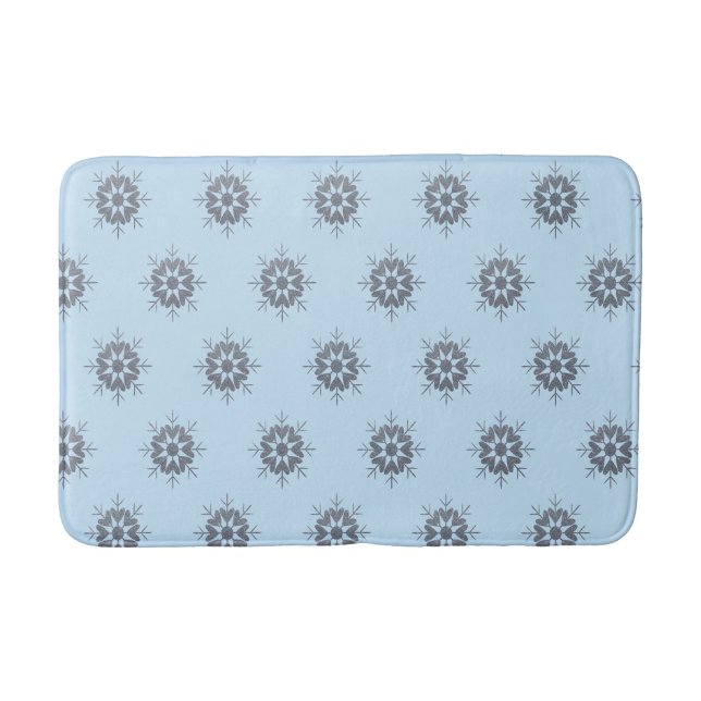 Winter Holiday Silver Glitter Snowflake Pattern    Bath Mat (Front)