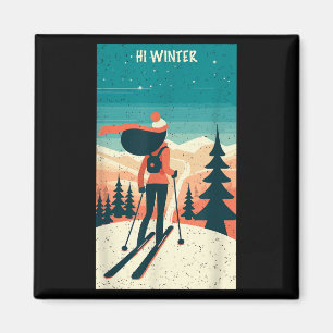 Winter Holiday Ski Christmas X-mas Skiing Skier Wo Magnet