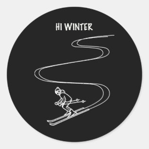 Winter Holiday Ski Line Art Christmas X-mas Skiing Classic Round Sticker