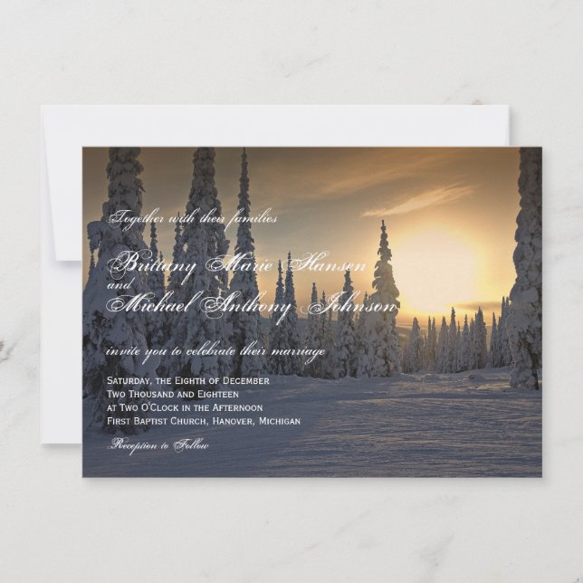 Winter Holiday Snow on Pine Trees Wedding Invites (Front)