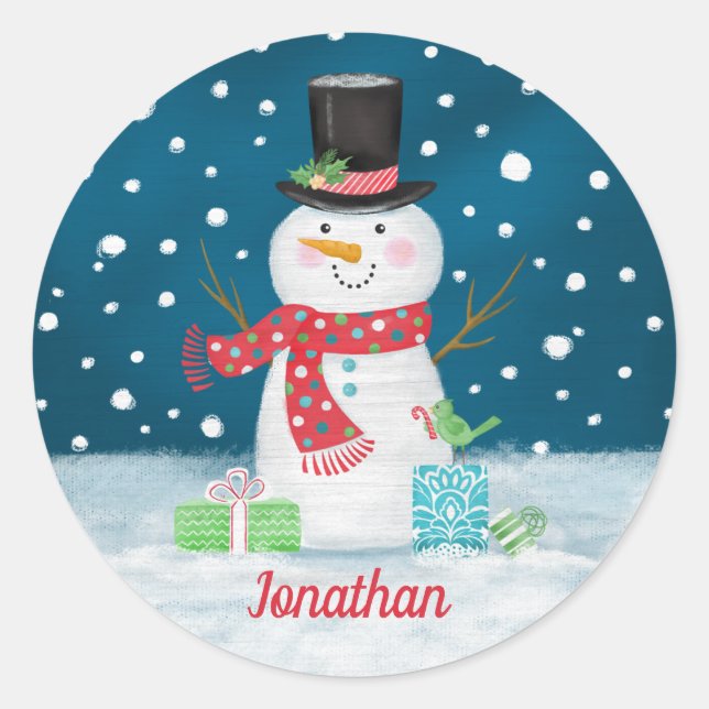 Winter Holiday Snowman Christmas Sticker (Front)
